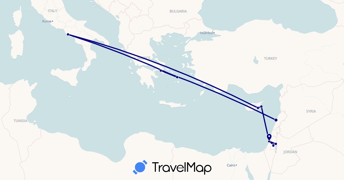 TravelMap itinerary: driving in Cyprus, Greece, Israel, Italy, Lebanon, Palestinian Territories (Asia, Europe)